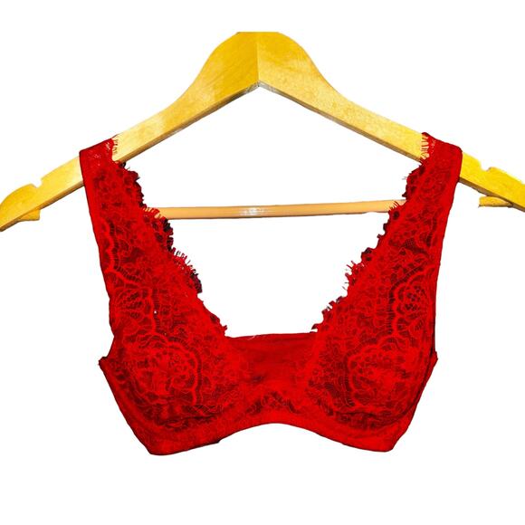 Victoria's Secret Other - Victoria's Secret Sheer Plunge Red Lace Dream Angel Underwire Bra 32D Feminine